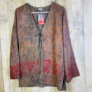 Camilla Macfadyen Size Small Rayon Tie Front Kaftan w/Long Sleeves Brown